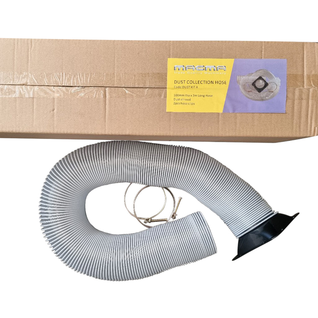 DUST DC1003 100MM DUST HOSE 3 metre pack with 2 100mm clips & dust shroud