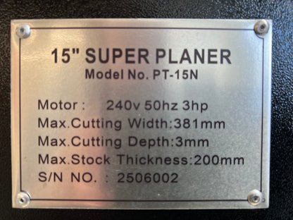 PT15N-SPIRAL  15" thicknesser Spiral cutterhead 3HP