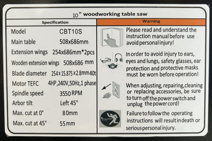 TS CBT10S 4hp 10"  Table Saw / Cabinet Saw 30"